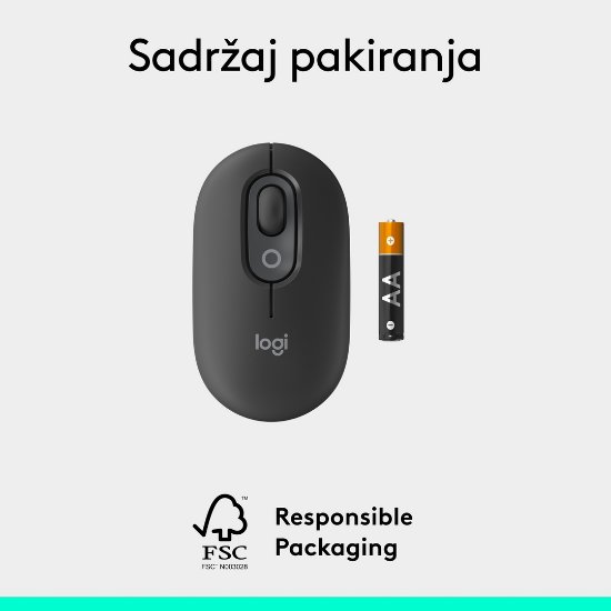 Miška LOGITECH POP, optična, brezžična, USB, BT, 1000dpi, siva