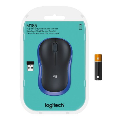 Miška LOGITECH M185, optična, brezžična, 1000dpi, crno-modra