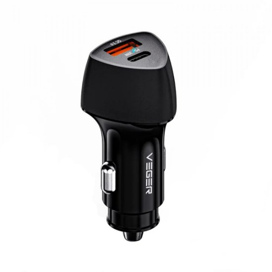 Avto polnilec VEGER CC50 QC 3.0, 38W, USB, USB-C PD, črni