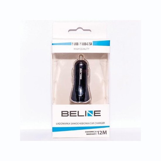 Avto polnilec BELINE, 30W, USB-C + USB-A, črni