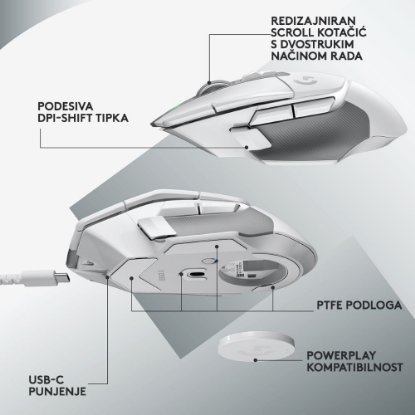 Miška LOGITECH Gaming G502 X Lightspeed, optična, 25000dpi, brezžična, bela, USB