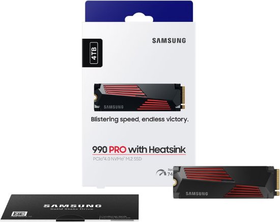 SSD 4TB SAMSUNG 990 PRO NVMe M.2, MZ-V9P4T0CW, maks. do 7450/6900 MB/s, hladilnik
