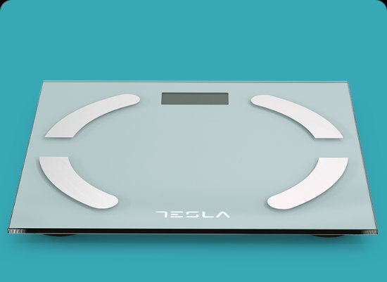 Pametna tehtnica TESLA BS301WX, 180 kg, aplikacija OKOK, steklo, bela