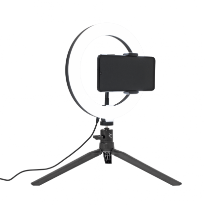 Selfie tripod WHITE SHARK, MOONLIGHT, s svetlobnim obročem, 20 cm, črn