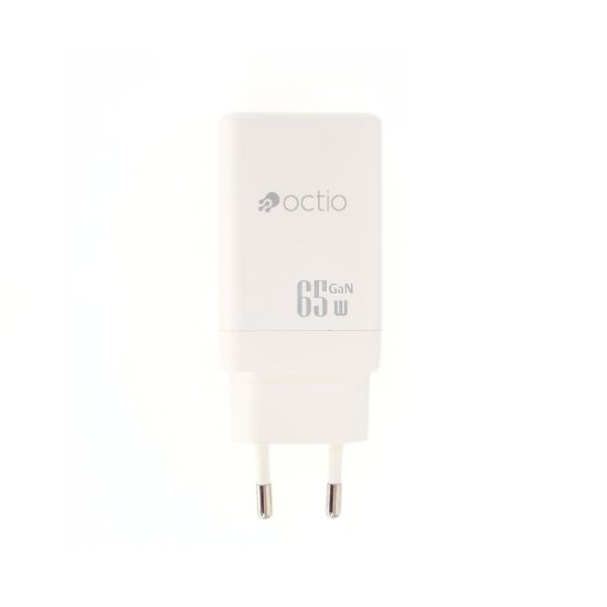 Polnilec OCTIO Volta AC65W Dual GaN, USB-A + USB-C, PD 65W, beli