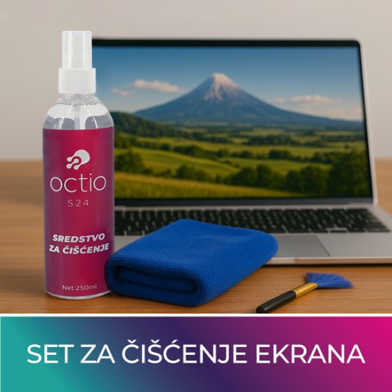 Čistilno sredstvo  OCTIO S24, za čiščenje zaslonov, krpica, čopič.