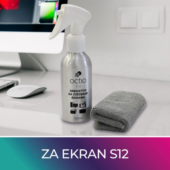 Čistilno sredstvo OCTIO S12, za zaslone, mikrofiber rokavica, sprej, 120 ml