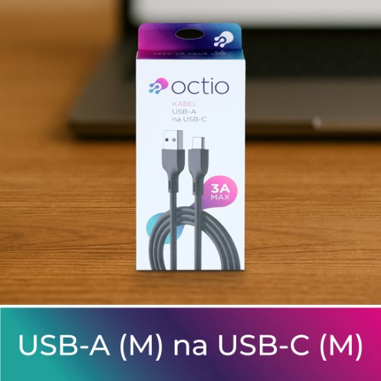 Kabel OCTIO USB-A (M) na USB-C (M), črni, 1m