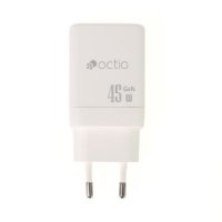 Polnilec OCTIO Volta AC45W Dual GaN, USB-A + USB-C, PD 45W, beli