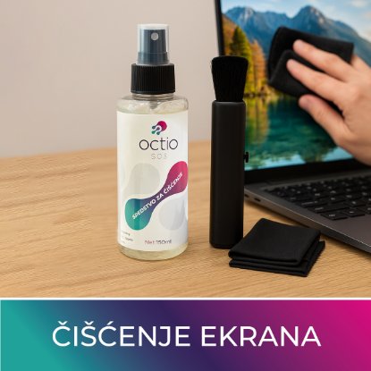 Čistilno sredstvo OCTIO S03, za zaslone, krpica, ščetka, sprej, 150 ml