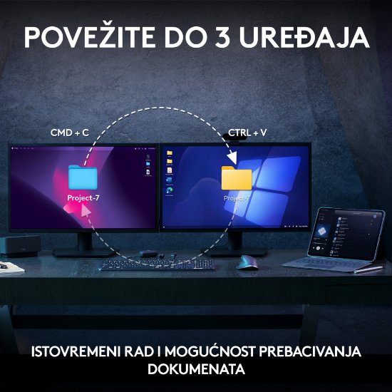 Tipkovnica + Miška LOGITECH MX Keys S Combo, brezžični, US razpored, siva