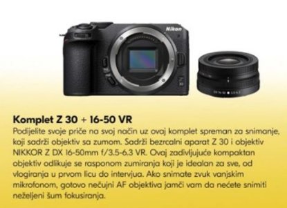 Digitalni fotoaparat NIKON Z30 + 16-50VR, 20,9 Mp, DX CMOS senzor, 4K Ultra HD, črn