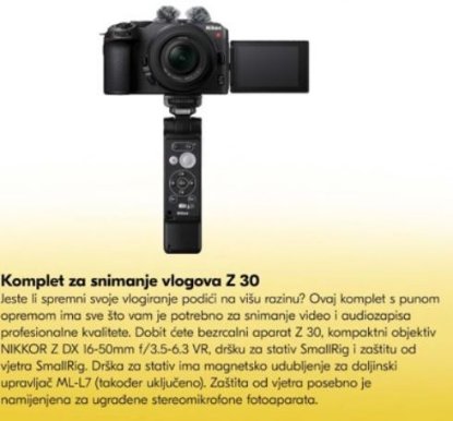 Digitalni fotoaparat NIKON Z30 Vlogger Kit, 20,9 Mp, DX CMOS senzor, 4K Ultra HD, črn