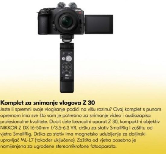 Digitalni fotoaparat NIKON Z30 Vlogger Kit, 20,9 Mp, DX CMOS senzor, 4K Ultra HD, črn