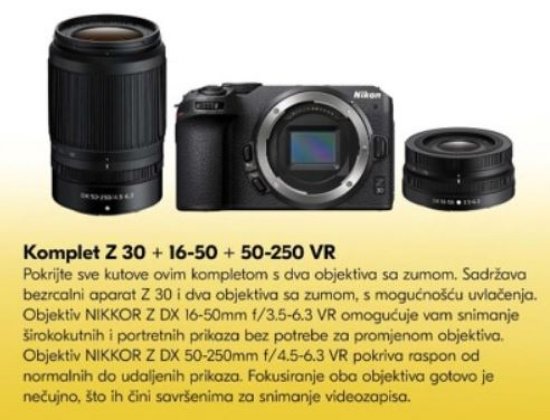 Digitalni fotoaparat NIKON Z30 + 16-50VR + 50-250 VR, 20,9 Mp, DX CMOS senzor, 4K Ultra HD, črn