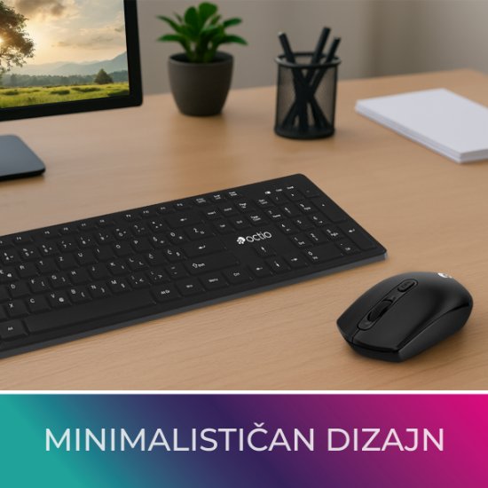 Tipkovnica + miška OCTIO KM100W, črni, bežični