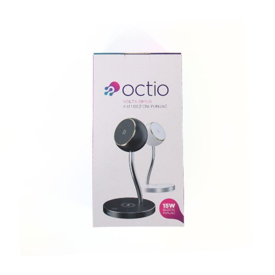 Domači polnilecOCTIO Volta Omnis, 4u1, 15W, za smartphone, slušalke, Apple Watch, lučka, brežični, črni