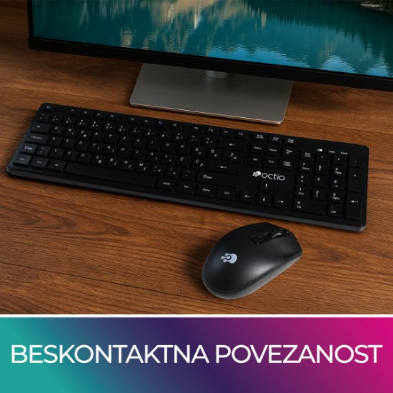Tipkovnica + miška OCTIO KM100W, črni, bežični