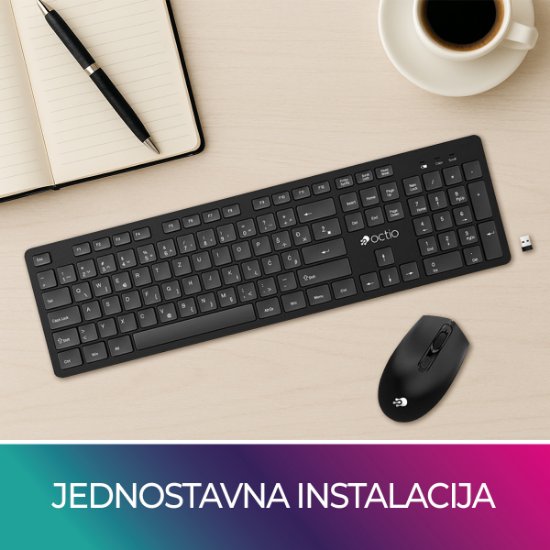 Tipkovnica + miška OCTIO KM100W, črni, bežični