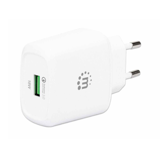 Hišni polnilec MANHATTAN QC 3.0, 18W, USB, beli