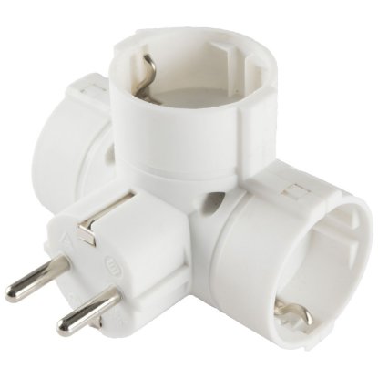 razdelnik HOME, 3 x schuko vtičnice, T oblik, električni, beli