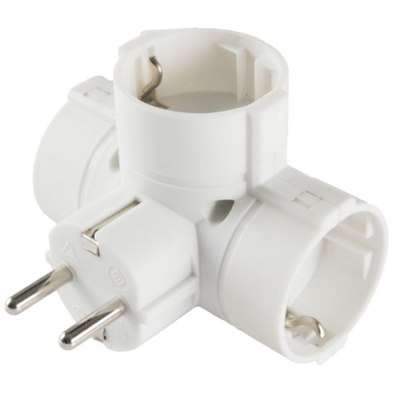 razdelnik HOME, 3 x schuko vtičnice, T oblik, električni, beli