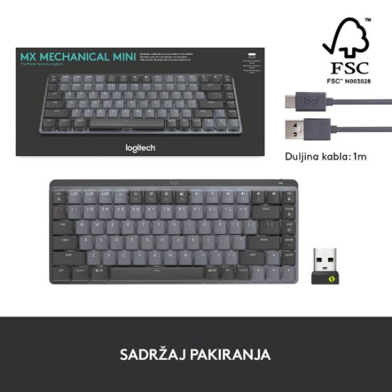 Tipkovnica LOGITECH MX Mechanical Mini Tactile Quiet, brezžična, BT, črna