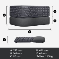LOGITECH Ergo K860 tipkovnica, ergonomska, brezžična, črna.