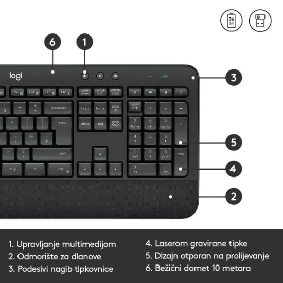 Tipkovnica + miška LOGITECH MK545 Advanced Combo, brezžična, črna, Unifying receiver USB