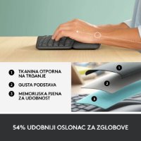 LOGITECH Ergo K860 tipkovnica, ergonomska, brezžična, črna.