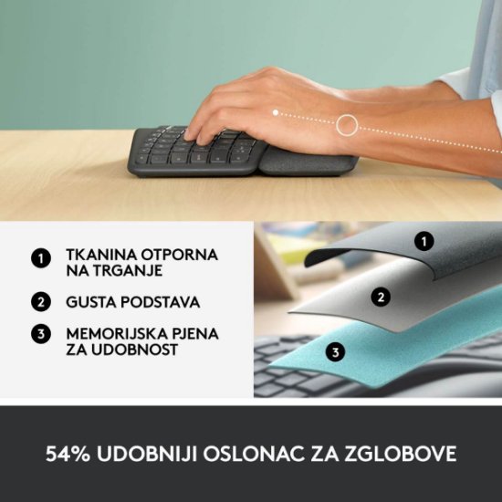 LOGITECH Ergo K860 tipkovnica, ergonomska, brezžična, črna.