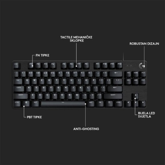 Tipkovnica LOGITECH Gaming G413 TKL SE, mehanička, črna, USB, US layout