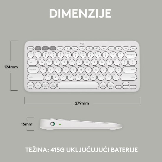 Tipkovnica LOGITECH Pebble Keys 2 K380S, BT, kompaktna, bela