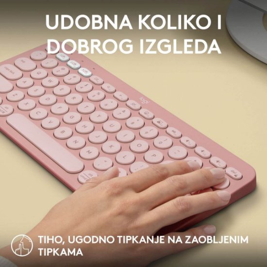Tipkovnica LOGITECH Pebble Keys 2 K380S, BT, kompaktna, roza