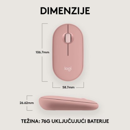 Miška LOGITECH M350s Pebble 2, optična, BT, roza