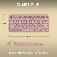 Tipkovnica LOGITECH Pebble Keys 2 K380S, BT, kompaktna, roza