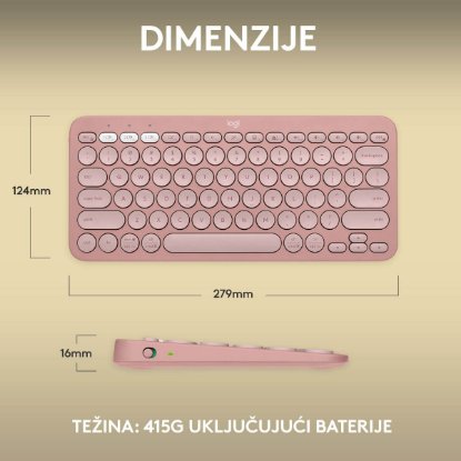Tipkovnica LOGITECH Pebble Keys 2 K380S, BT, kompaktna, roza