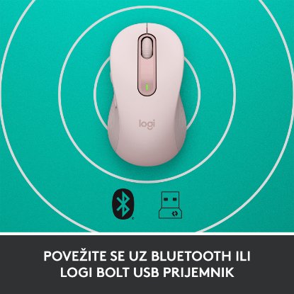 Miška LOGITECH M650 L, brezžična, optična, 4000dpi, USB, BT, roza