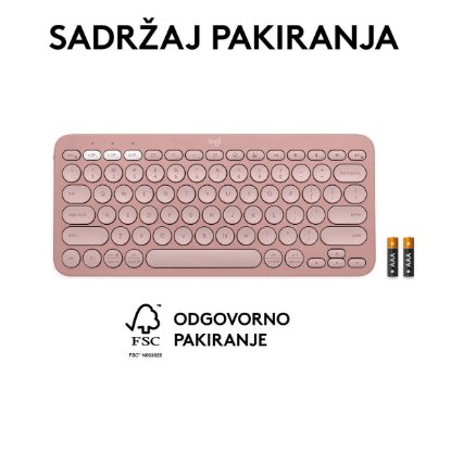 Tipkovnica LOGITECH Pebble Keys 2 K380S, BT, kompaktna, roza
