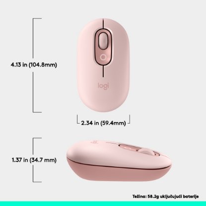 Miška LOGITECH POP, optična, brezžična, USB, BT, 1000dpi, roza