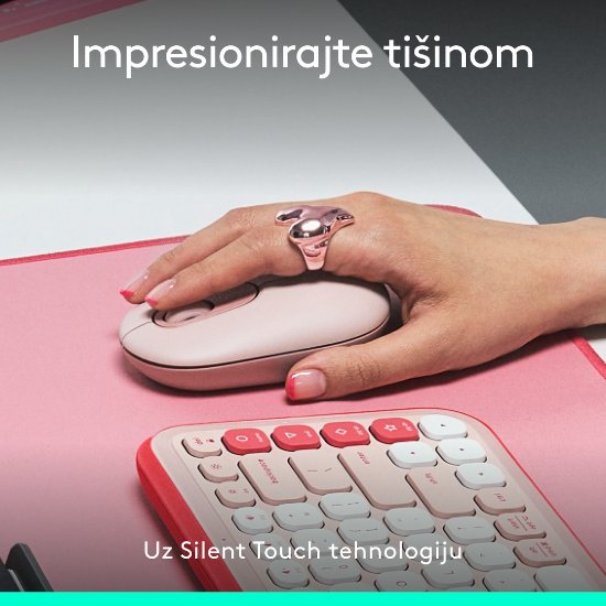 Miška LOGITECH POP, optična, brezžična, USB, BT, 1000dpi, roza