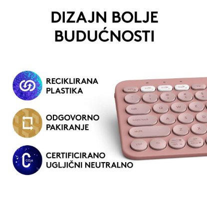 Tipkovnica LOGITECH Pebble Keys 2 K380S, BT, kompaktna, roza