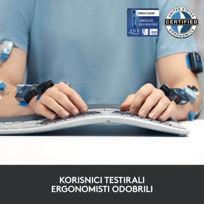 LOGITECH Ergo K860 tipkovnica, ergonomska, brezžična, črna.