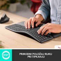 LOGITECH Ergo K860 tipkovnica, ergonomska, brezžična, črna.