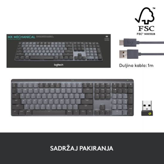 Tipkovnica LOGITECH MX Mechanical Tactile Quiet, brezžična, Bluetooth, črna