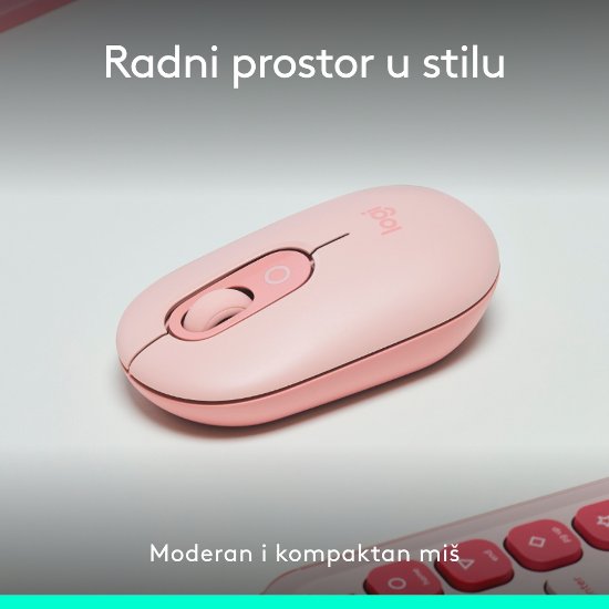 Miška LOGITECH POP, optična, brezžična, USB, BT, 1000dpi, roza