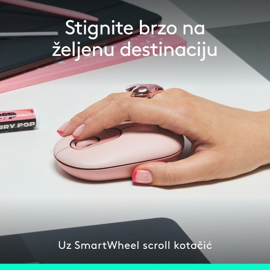 Miška LOGITECH POP, optična, brezžična, USB, BT, 1000dpi, roza