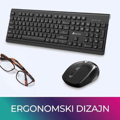 Tipkovnica + miška OCTIO KM200W, črni, bežični