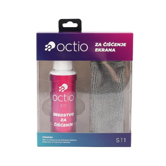 Čistilno sredstvo OCTIO S11, za čiščenje zaslonov, 100 ml, rokavica.