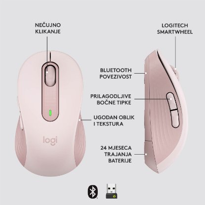 Miška LOGITECH M650, brezžična, optična, 4000dpi, USB, BT, roza